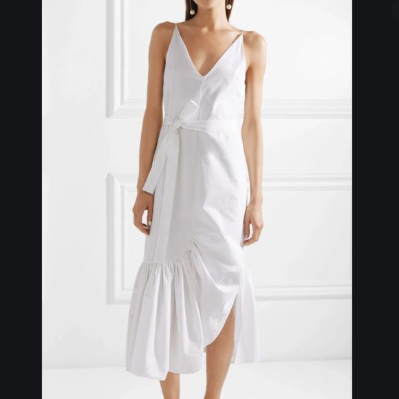 ROSETTA GETTY Belted ruffled cotton-poplin midi dr - Picture 1 of 8